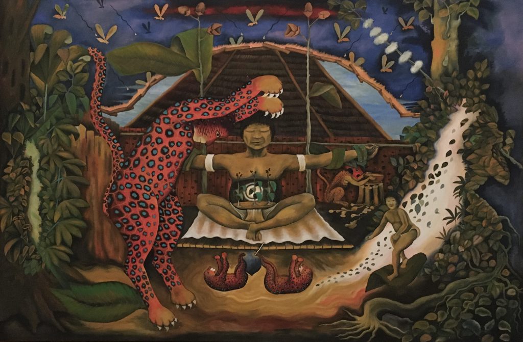 ברוס רוביו, ״Pisada del Jaguar, Retumbar la tierra״, אקריליק על בד, 100x150 ס״מ, 2017