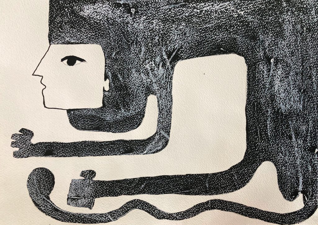 רותי דה פריס, "קדימה", אקריליק ופסטל על נייר, 30×40 ס"מ, 2020